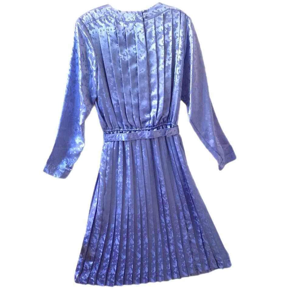 Vintage In the Mood Pleated Accordion Dress Purple Long Sleeve Belted Buttons - Picture 2 of 12
